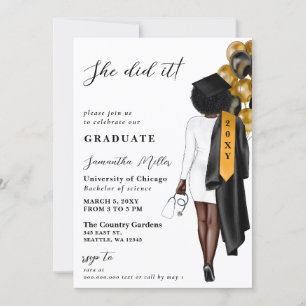 Invitación Foto De Enfermera Negra De Oro Que Se Graduó