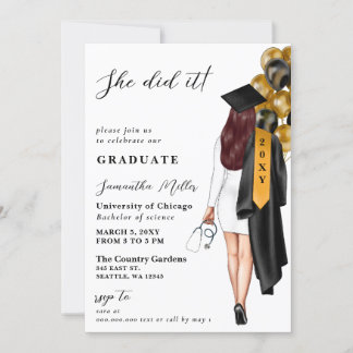 Invitación Foto De Enfermera Negra De Oro Que Se Graduó
