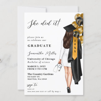 Invitación Foto De Enfermera Negra De Oro Que Se Graduó