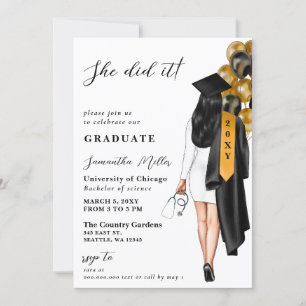 Invitación Foto De Enfermera Negra De Oro Que Se Graduó