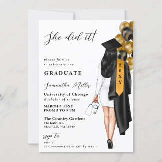 Invitación Foto De Enfermera Negra De Oro Que Se Graduó