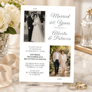 Invitación Foto de Entonces y Ahora para 60 Años de Casados
