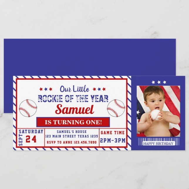 Invitación Foto de entradas de béisbol para el primer cumplea (Anverso / Reverso)