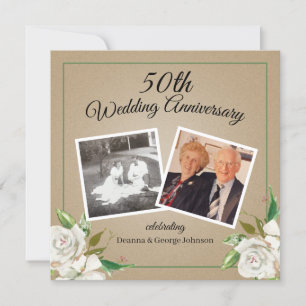 Invitación Foto de época floral 50º aniversario del Boda