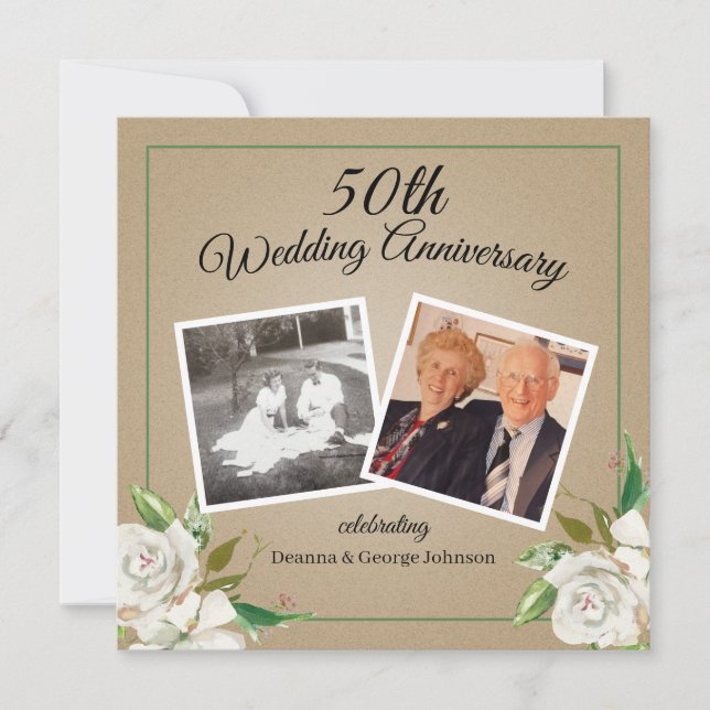 Invitación Foto de época floral 50 aniversario Boda (Anverso)