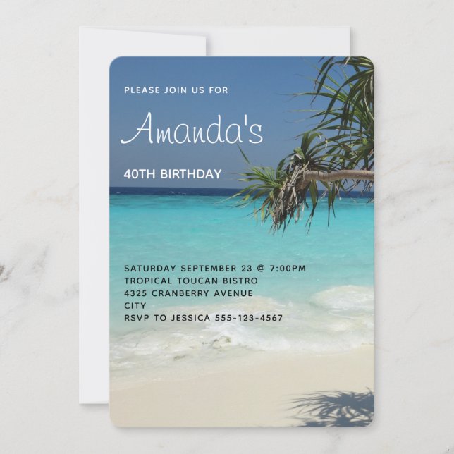 Invitación Foto de escena de playa de océano azul tropical de (Anverso)