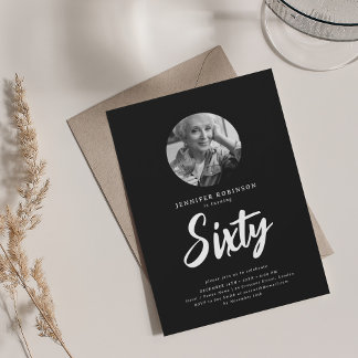 Invitación Foto de escritura mínima 60 cumpleaños fiesta negr