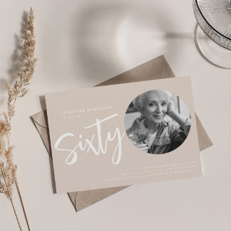 Invitación Foto de escritura moderna 60 cumpleaños fiesta Cha