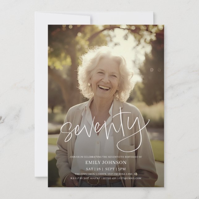 Invitación Foto de escritura moderna de cumpleaños número 70  (Anverso)