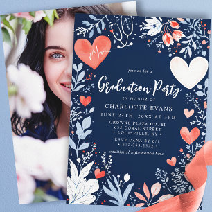 Invitación Foto de estetoscopio de corazones de graduación de