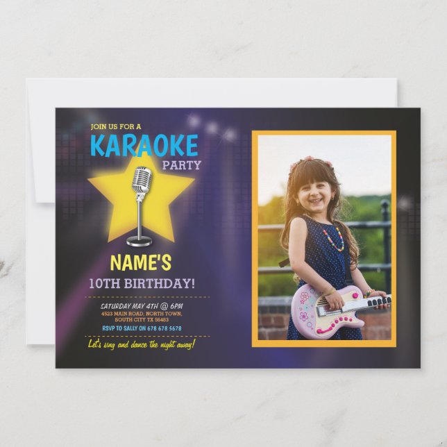 Invitación Foto de estrella de baile de cumpleaños de Karaoke (Anverso)