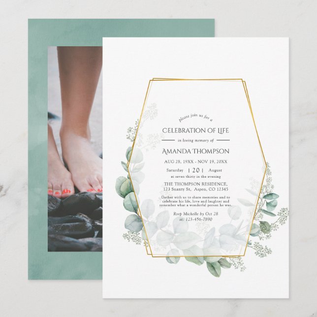 Invitación Foto de Eucalyptus Geométrica para Celebración de  (Anverso / Reverso)