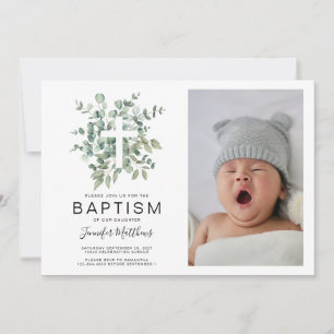 Invitación Foto de Eucalyptus Greenery Baptism