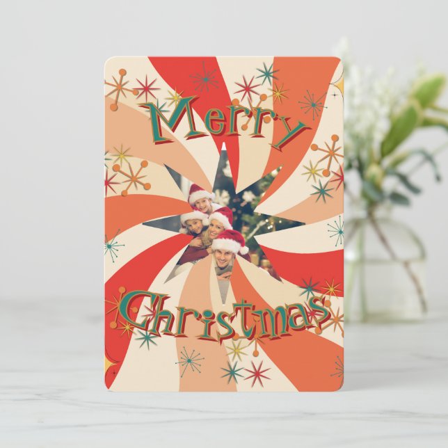 Invitación Foto de familia única de arte atómico de mediados  (Anverso de pie)