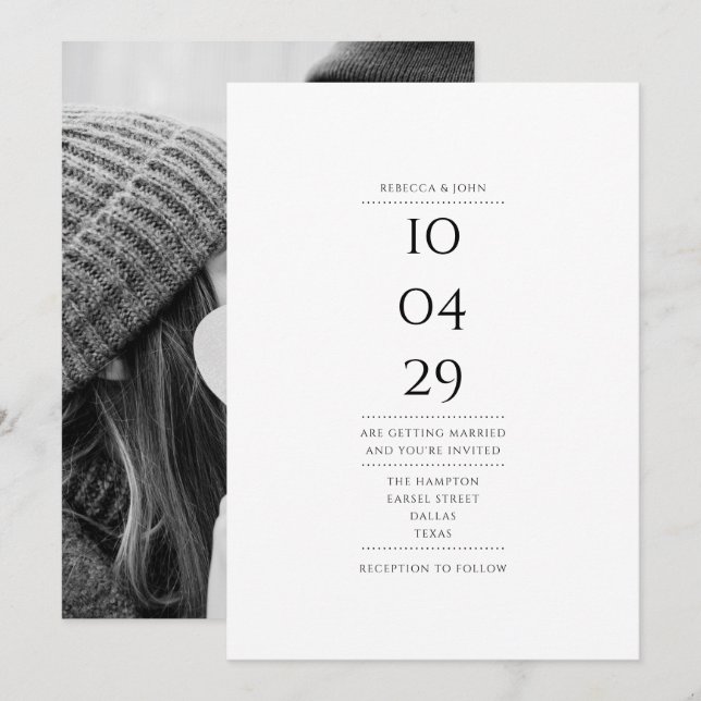 Invitación Foto de fecha especial elegante simple de boda (Anverso / Reverso)