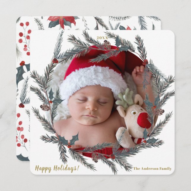 Invitación Foto de feriado de invierno de pino botánico Berry (Anverso / Reverso)