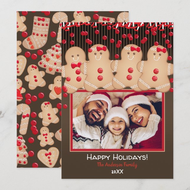 Invitación Foto de feriado de Navidades de la familia Gingerb (Anverso / Reverso)