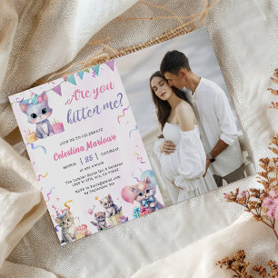 Invitación Foto de Fiesta de Baby Shower de un gato kitsch