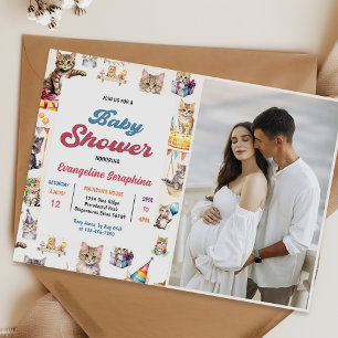 Invitación Foto de Fiesta de Baby Shower de un gato kitsch