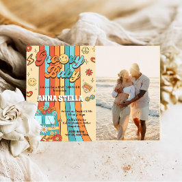 Invitación Foto de Fiesta de Baby Shower Groovy Baby Retro Ra