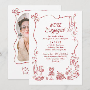 Invitación Foto de fiesta de compromiso caprichosa a mano alz