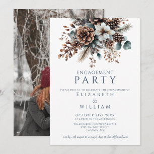 Invitación Foto de fiesta de compromiso de piña floral rústic