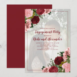 Invitación Foto de fiesta de compromiso floral rosa rubor de 