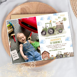 Invitación Foto de Fiesta de cumpleaños 2.º Tractor verde de