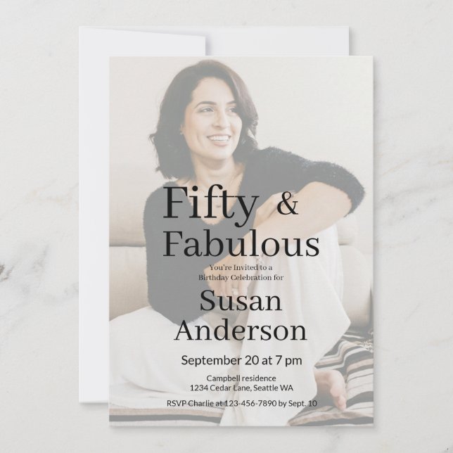 Invitación Foto de fiesta de cumpleaños 50 y fabulosa (Anverso)