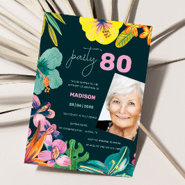 Invitación Foto de fiesta de cumpleaños 80 elegante floral tr
