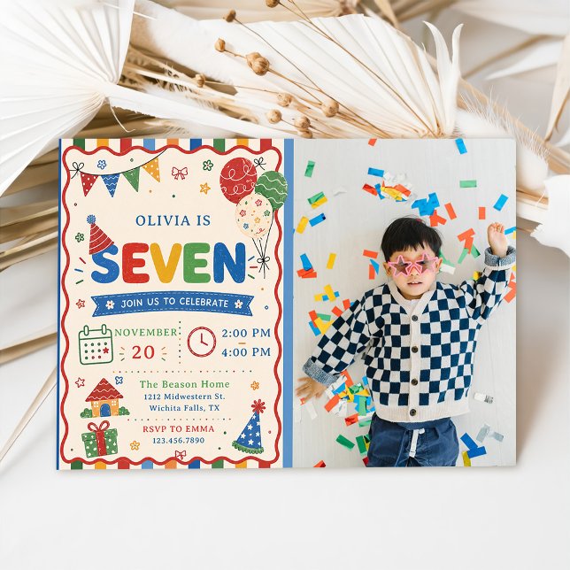 Invitación Foto de fiesta de cumpleaños Color Pop SEVEN (Subido por el creador)