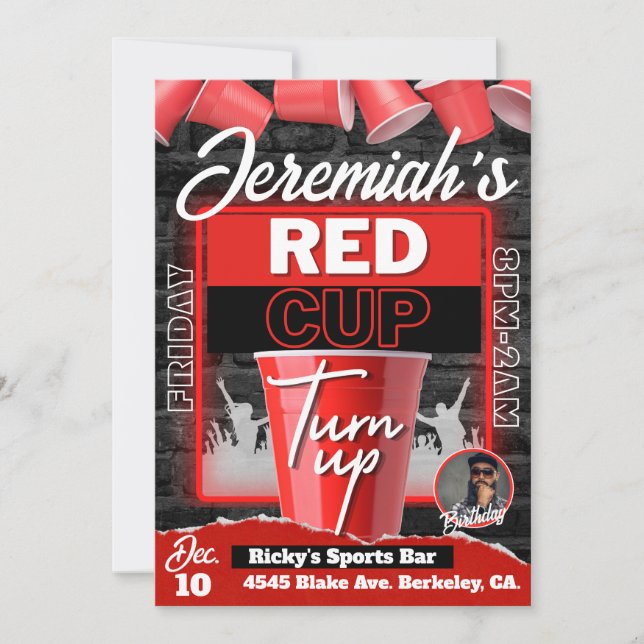 Invitación Foto de fiesta de cumpleaños con estilo grunge Red (Anverso)
