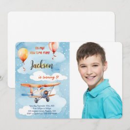 Invitación Foto de fiesta de cumpleaños de avión de niño