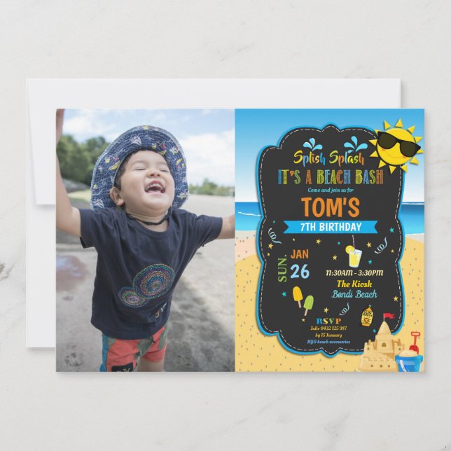 Invitación Foto de fiesta de cumpleaños de Beach Pool (Anverso)