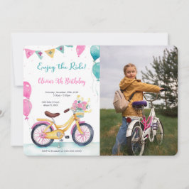 Invitación Foto de fiesta de cumpleaños de bicicleta rosa y a