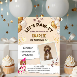 Invitación Foto de fiesta de cumpleaños de cachorro de perro 