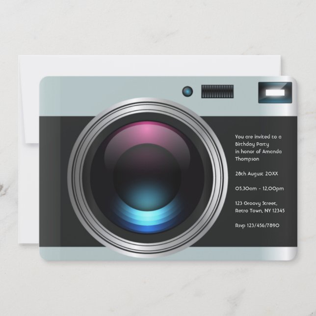 Invitación Foto de fiesta de cumpleaños de cámara retro (Anverso)