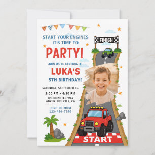 Invitación Foto de fiesta de cumpleaños de camión monstruo