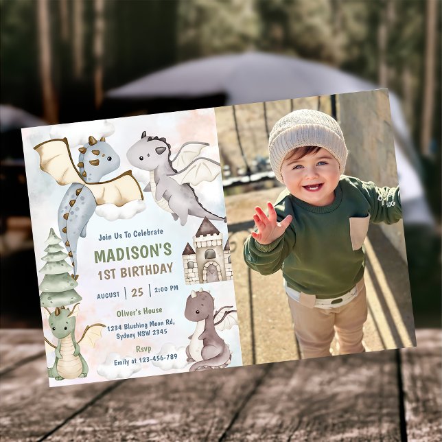 Invitación Foto de Fiesta de cumpleaños de Cute Dragon Boy (Subido por el creador)