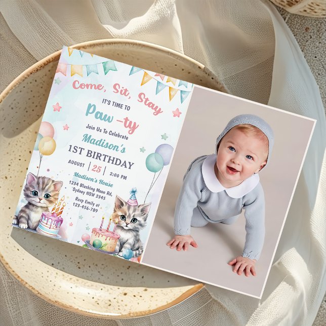 Invitación Foto de Fiesta de cumpleaños de Cute Kitty Cat (Subido por el creador)