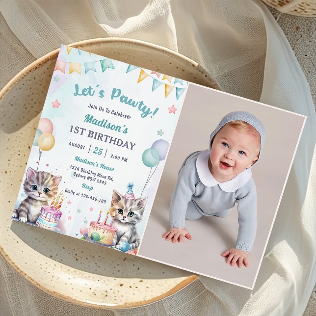Invitación Foto de Fiesta de cumpleaños de Cute Kitty Cat (Subido por el creador)