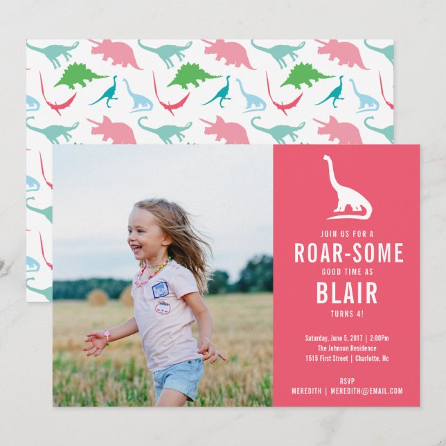 Invitación Foto de fiesta de cumpleaños de Dinosaur Silhouett (Anverso / Reverso)