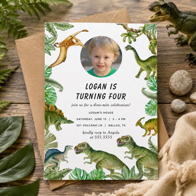 Invitación Foto de fiesta de cumpleaños de dinosaurio (Dinosaur Birthday Party Photo Invitation)