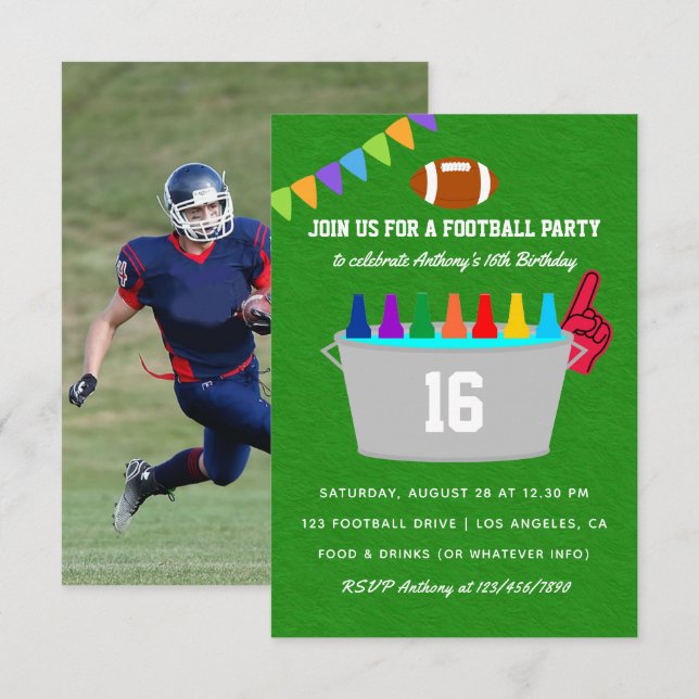 Invitación Foto de fiesta de cumpleaños de fútbol americano (Anverso / Reverso)