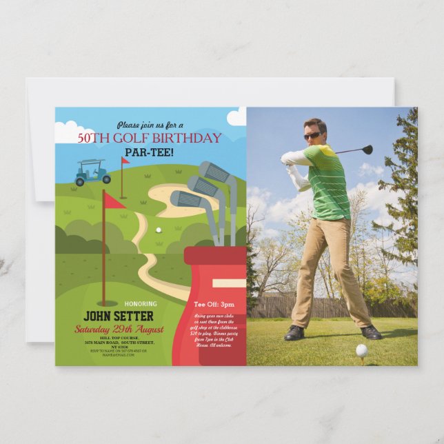 Invitación Foto de fiesta de cumpleaños de golf de cualquier  (Anverso)