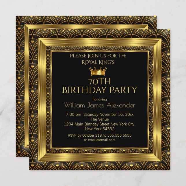 Invitación Foto de fiesta de cumpleaños de hombres Crown Gold (Anverso / Reverso)