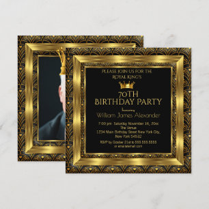 Invitación Foto de fiesta de cumpleaños de hombres Crown Gold