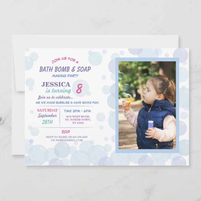 Invitación Foto de fiesta de cumpleaños de la bomba de baño (Anverso)