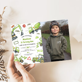 Invitación Foto de fiesta de cumpleaños de los camiones de co