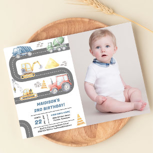 Invitación Foto de fiesta de cumpleaños de los camiones de co